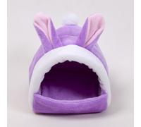 Guinea Pig Bed,Small Animals Hideout Bed,Cute Guinea Pig House with Cartoon Bear Ears Decor,Cozy Fleece Hamster Cave Large Hideout for Dwarf Rabbits Squirrel Bunny Chinchillas Purple L