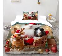 Guinea Pig Bedding Set 3D Digital Printing Christmas Theme Duvet Cover 2 Pieces Set Chic Breathable Quilt Cover Universal for All Seasons with Pillow Single（135x200cm）