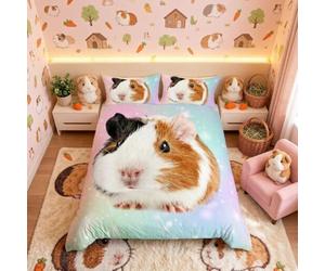 Guinea Pig Bedding Set for Girls Boys Children Cute Cavy Pattern Comforter Cover 3D Lovely Pet Duvet Cover Colorful Glitter Galaxy Room Decor Bedspread Cover Single Size Bedding Collection 2Pcs