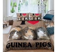 Guinea Pig Bedding Set Three Cute Guinea Pigs Duvet Cover Set for Kids Boys Girls Wild Animal Pattern Comforter Cover Wildlife Bedspread Cover with 1 Pillowcase 2Pcs Bedding Single,Brown
