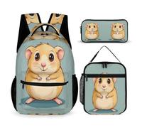 Guinea Pig Book Pack School Supplies Bundle for Students 8-10 Years, Cute Little Animal School Backpack 3 Piece Set Year 1-2 for Boys Outdoor Learning Family Trips and Weekend Adventures