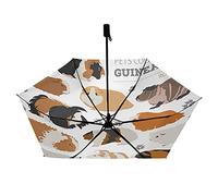 Guinea Pig Breeds Pet Rodents Isolated on White Compact Lightweight Folding Umbrella, Inner Print Sun Parasol with UV Protection, Strong Portable Travel Rain Umbrella