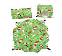 Guinea Pig Cage Hammock Set, Small Pet Hanging Tunnel Hammock Kit, 3PCS Soft Cloth Hammocks with Metal Hooks for Hamster Ferret Rabbit Chinchilla, Cute Cartoon Pattern Decor for Ca (Green)