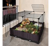 Guinea Pig Cage Rabbit Cage Prevent Escape Easy Assembly, Spacious Design with Plantable/Bedding Bottom for Small Pet for 2-9 Chickens(74 * 74 * 55cm-a)