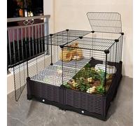 Guinea Pig Cage Rabbit Cage Prevent Escape Easy Assembly, Spacious Design with Plantable/Bedding Bottom for Small Pet for 2-9 Chickens(74 * 74 * 55cm-b)