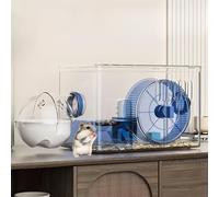 Guinea Pig Cage & Rabbit Cage2 Layers Fully Transparent cage for Hamster Gerbils Pet CageHamster Cage Hamster House Spacious Hamster cage Small Animal Cagewith Hamster Accessories(Blue,31*21*20.5cm)