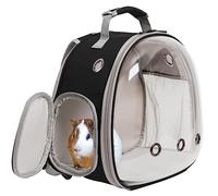 Guinea Pig Carrier Backpack, Clear Space Capsule Astronaut Transparent Bubble Window Small Animals Backpack Carrier for Bearded Dragon Bunny Kitten Reptile Vet Vist Traveling (Black, Clear Bubble)