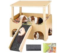 Guinea Pig Castle Hideout, Wooden Small Animal House with Stairs, Habitat Hut for Hamsters, Chinchillas, Bunny (Large 2 Tierd)