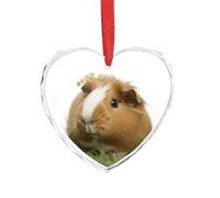Guinea Pig Crystal Ornaments for Christmas Tree Decorations Heart Charm Glass Pendant with Red Ribbon Christmas Hanging Ornaments Gifts for Family Friends
