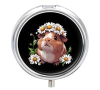 Guinea Pig Daisy Floral Pill Case Travel Medicine Organizer Box