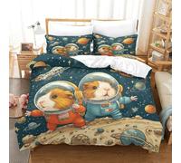 Guinea Pig Duvet Cover Set, Bedding Set Cute Pet Astronaut 3D Pattern Soft Microfiber Quilt Cover 3pcs, Comforter Cover with Zipper Closure For Kids Boys Teen Men Dorm Decor Super King（260x220cm）