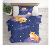 Guinea Pig Duvet Cover Sets Double Bedding 3 Piece, Cute Animal Star Pattern Reversible Quilt Cover & 2 Pillowcases, Soft Microfiber, Zip, Bedroom Decor & Gifts(N177)