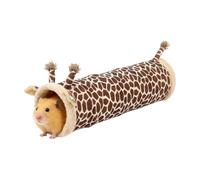 Guinea Pig Fleece Tunnel - 21 Inch Warm Tube, Foldable Hiding Cave in Giraffe Design, Soft Plush Hedgehog Sleeping Bed, Small Pet Cage Enrichment Activity Toy