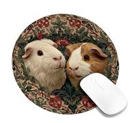 Guinea Pig Floral Mouse Pad, White and Orange Cute Animal Design, Vintage Botanical Style Mouse Mat for Home Office, Non-Slip Rubber Gaming Mousepad, Perfect for Animal Lovers Round 8x8 Inch