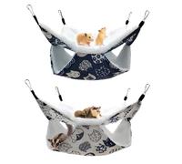 Guinea Pig Hammock, Pack of 2 Hammock for Small Animals, Double Decker Soft Plush Rat Hammocks with Metal Hooks for Hamsters, Ferrets, Squirrel, Sugar Glider (30 × 30 cm / White + Blue)