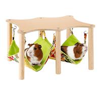 Guinea Pig Hammock with Natural Wooden Stand, Hanging Bed for Chinchilla Hamster Bunny Ferret