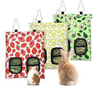 Guinea Pig Hay Bag 5PCS Large Hay Feeder for Guinea Pigs Bunny Feeding Bag Small Animal Hanging Feeder Bags Rabbit Food Dispensers Bag Cage Accessories for Feeding Small Animals(2 Holes Avocado)