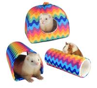 Guinea Pig Hideout - 3 Pack Pig Bed Tunnel and Tube Set Washable Tunnel with House, Accessories for Hamster, Rabbit, Bunny, Ferret, Small Animals (Rainbow)