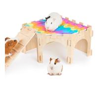 Guinea Pig Hideout, Bienbee Sturdy Wooden Rabbit Hideout, Large Corner Guinea Pig House Guinea Pig Castle with Soft Mat and Stair for Chinchilla Hamsters Bunny Hedgehog Squirrel Guinea Pig Accessories