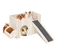 Guinea Pig Hideout House, Wooden Guinea Pig Castle with Feeding Basin, Guinea Pig Toys Accessories for Chinchilla Hamster Hedgehog Rabbit Bunny