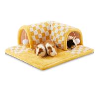 Guinea Pig Hideout Tunnel House Large, Removable Cozy Guinea Pig Hides and Tunnels Tubes Fleece for Cage Corner, Rat Tunnel Toy, Soft Small Animal Tunnel for Rats Chinchillas Ferrets (Yellow)