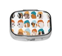 Guinea Pig Illustration Print Pill Case Portable Square Pill Box with 2 Compartments,for Purse Pill Box Travel Bag