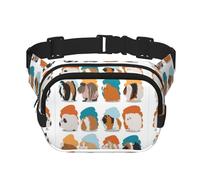 Guinea Pig Illustration Print Square Double Layer bag Waist Bag Trendy Pack Travel Bag with Adjustable Bel, Black, One Size