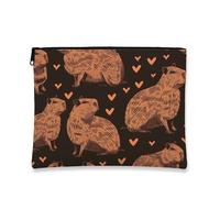 Guinea Pig Makeup Bag, Adorable Brown Hearts Cosmetic Travel Pouch for Women, Portable Small Canvas Zipper Organizer, for Animal Lovers, Brown, 7x9 Inch, Guinea Pig