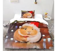 Guinea Pig Santa Bedding Set 3D Design Animal Themes Duvet Cover Set 2 Pieces Chic Breathable Comforter Cover Universal for All Seasons with Pillowcase Single（135x200cm）