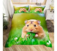 Guinea Pig Single Duvet Cover Sets Cute Animals Bedding Single Bed Set 3D Print Ultra Soft Microfiber Quilt Cover 135 x 200 with Zipper Closure and 2 Pillowcases D-275