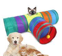 Guinea Pig Tunnel, Rabbit Cat Tunnels Collapsible 3 Way Bunny Tunnels Tube Hideout Small Animal Activity Hides for Indoor and Outdoor (Rainbow)