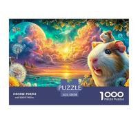 Guinea Pig with A Baby on Its Head Amid Dandelions And Sunset 1000-Piece Jigsaw Puzzle Cute Guinea Pig - Brainteasing Challenge for Adults & Kids 52x38cm/1000pcs
