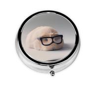 Guinea Pig with Glasses This Small, Round, Three-Compartment Travel Pill Box is Perfect for Storing Daily medications, Vitamins, and on-The-go.