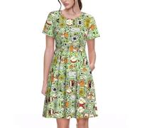 Guinea Pig Womens Summer Dress Casual Swing Short Sleeve Sundresses Beach A-Line Shift Dress with Pockets Black