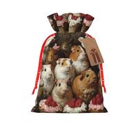 Guinea Pigs And Cupcakes Print Christmas Drawstring Gift Bags Reusable Xmas Candy Bags For Christmas Party