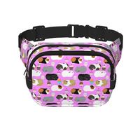 Guinea Pigs and Cupcakes Print Fashion Waist Packs Square Layer Waist Bag Black Belt Bag with Adjustable Strap, Black, One Size