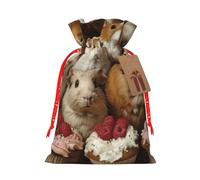 Guinea Pigs And Cupcakes Printing Christmas Drawstring Gift Bags Holiday Present Sacks For Xmas Party Celebration