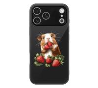 Guinea Pigs And Strawberry Printed Glass Phone Case Slim Protective Cover Compatible with iPhone 17/17 Air/17 Pro/17 Pro Max
