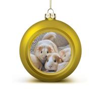 Guinea Pigs Christmas Tree Ornaments 1.6 Inch Shatterproof Pc Plastic Balls with Lanyard Baubles Hanging Christmas Ball Ornaments for Xmas Tree Holiday Party Wedding Home Decorations-Gold