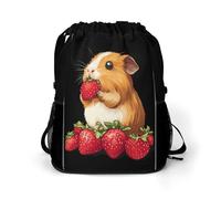 Guinea Pigs Eating Strawberry Trendy Drawstring Backpack Lightweight Gym Bag with Shoes Compartment Printed String Daypack