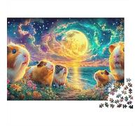 Guinea Pigs Gather Under Full Moon 1000-Piece Jigsaw Puzzle Cute Guinea Pig Brainteasing Challenge for All Ages 38x26cm/1000pcs