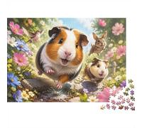 Guinea Pigs in Flower Meadow 1000 Piece Jigsaw Puzzle for Adults | 38x26cm Cheerful guinea pigs among colourful flowers create a lively puzzle experience; ideal for relaxing solo or with
