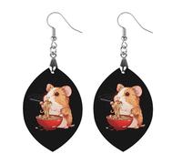 Guinea Pigs Japanese Ramen Noodles Round Wooden Earrings Boho Drop Pendant Fashion Gifts for Women