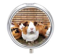 Guinea Pigs Round Pill Box 3 Compartment Medicine Pill Organizer with Mirror Travel Small Pill Case Cute Vitamin Organizer Portable Daily Pill Container for Pocket Purse