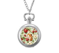 Guinea Pigs with Summer Strawberries Classic Quartz Pocket Watch Vintage Men's Pocketwatch with Chain Christmas Gifts for Father Husband Boyfriend