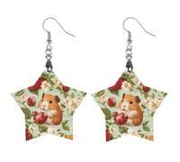Guinea Pigs with Summer Strawberries Trendy Wooden Earrings Lightweight Charms Pendant Hooks Gifts for Women Apricot Shaped