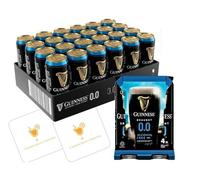 Guinness 0.0 Alcohol Free | Lager 500ml Cans | 24 Pack | Includes 2x Celebration Spirits Beer Mats - Premium Non-Alcoholic Stout
