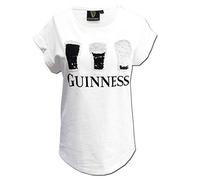 Guinness 2 Way Sequin Print Short Sleeve Round Neck Women's T-Shirt White Medium