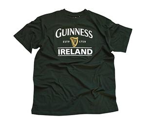 Guinness Bottle T-Shirt with Ireland EST. 1759 with Gold Harp Design, Green, XL