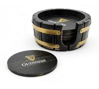 Guinness Coaster Set with Holder - 4 Pack, Beer Barrel Wood Design, Perfect for Home Bars and Parties Compatible
